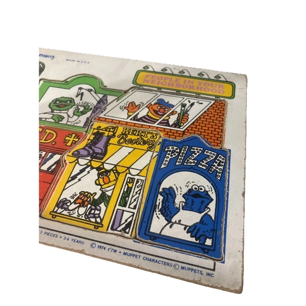 Vintage Playskool 'People in Your Neighborhood' Wood‎ Puzzle 1974 Sesame Street